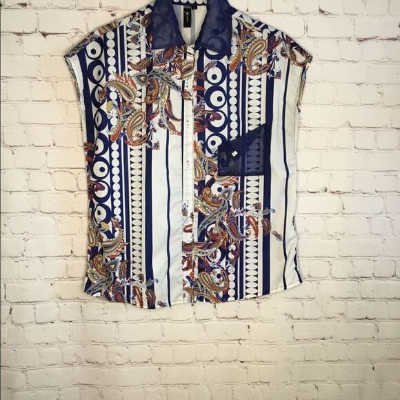 Secret‎ Women's Sleeveless Top Blouse Collared Paisley Print - Picture 4 of 12